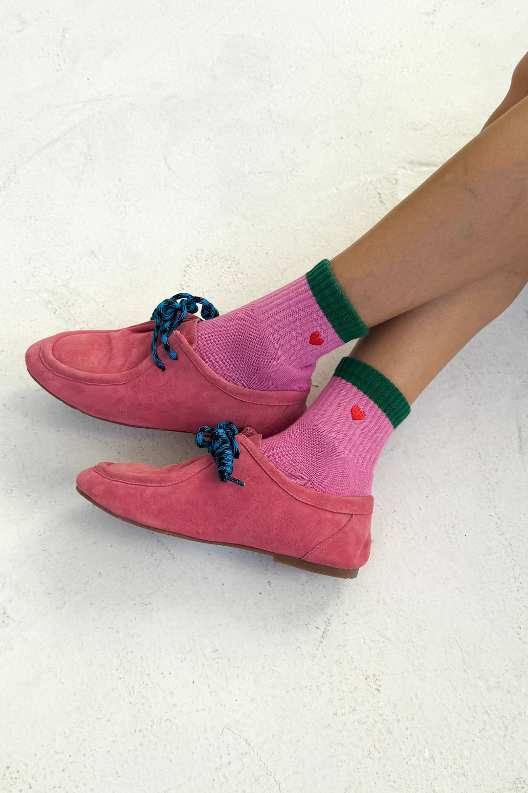 Embroidered Color Block Girlfriend Socks: ROSE GREEN + HEART
