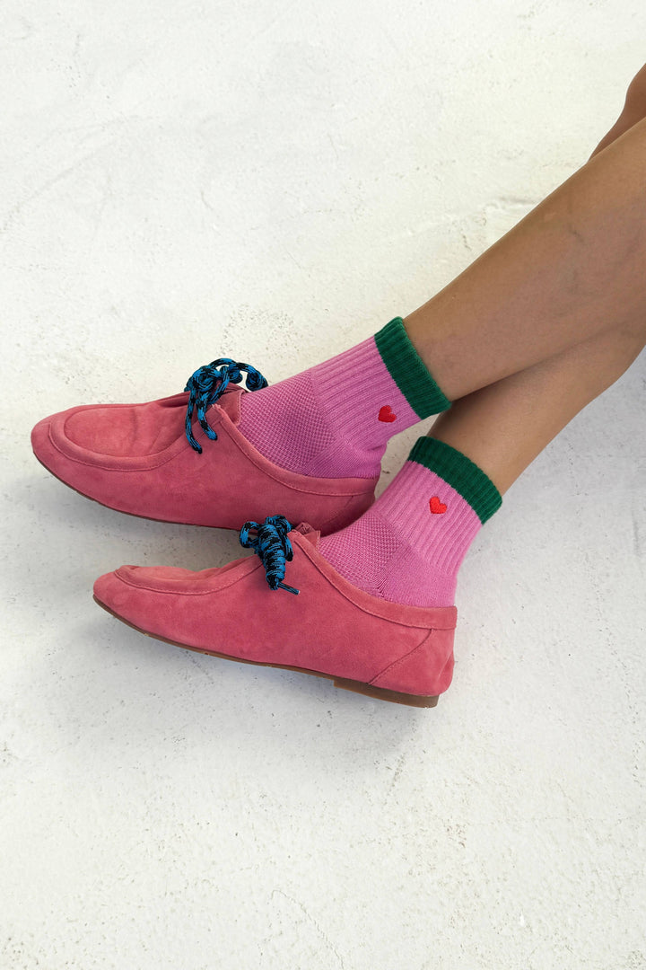 Embroidered Color Block Girlfriend Socks: ROSE GREEN + HEART