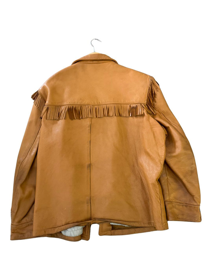 Vintage Western Leather Fringe Jacket – Butterscotch Cowboy Style (1960s–1970s) - L