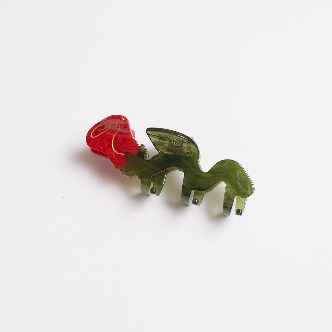Squiggle Rose Claw - Red Flower Hair Claw Clip Accessory