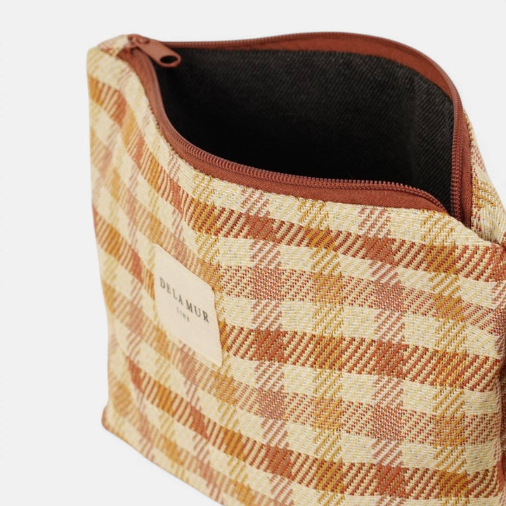Gingham Jacquard Large Makeup Bag – Terracotta & Orange (Zia)