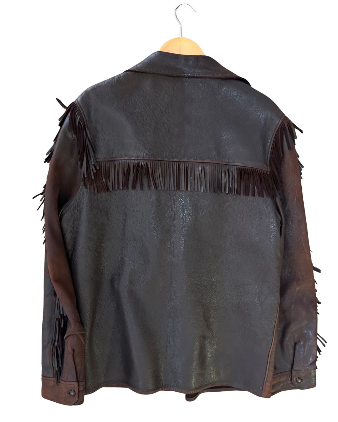 Vintage Dark Brown Leather Fringe Jacket – Western Cowboy Style (1960s) - L/XL