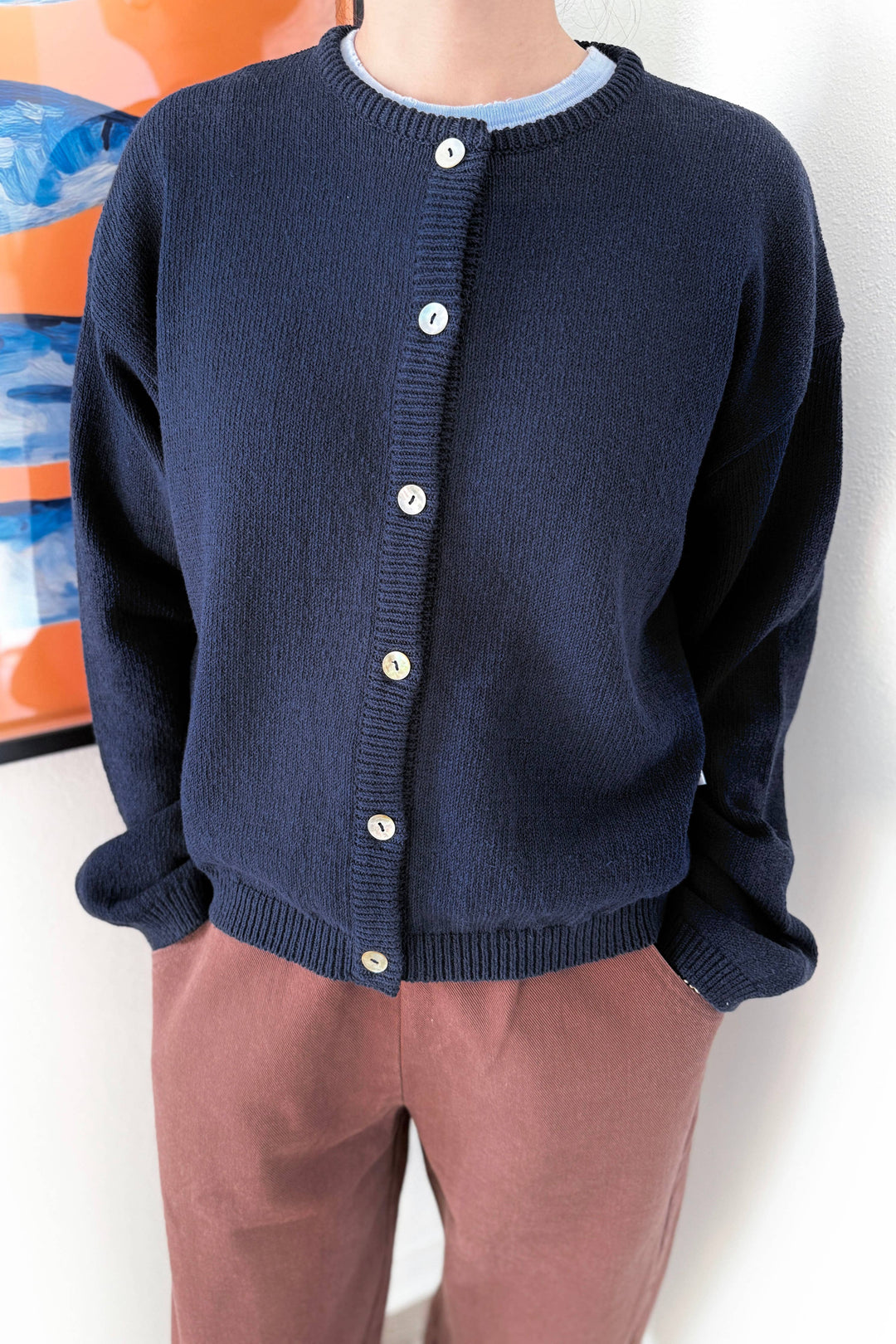 Cotton Leila Cardigan: Navy
