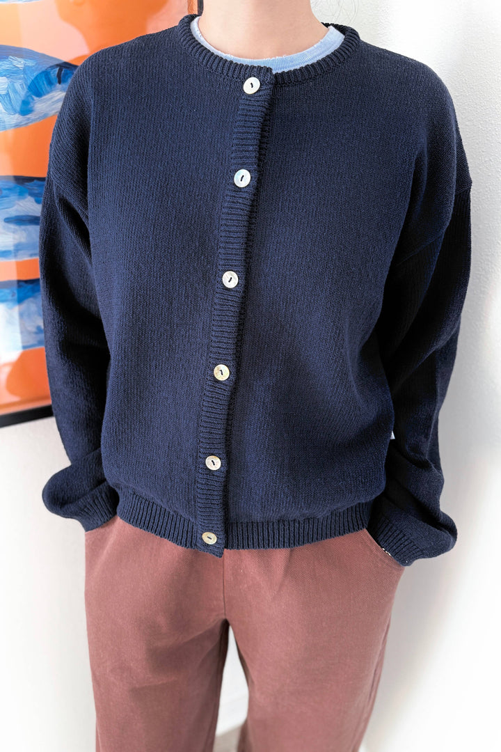 Cotton Leila Cardigan: Navy
