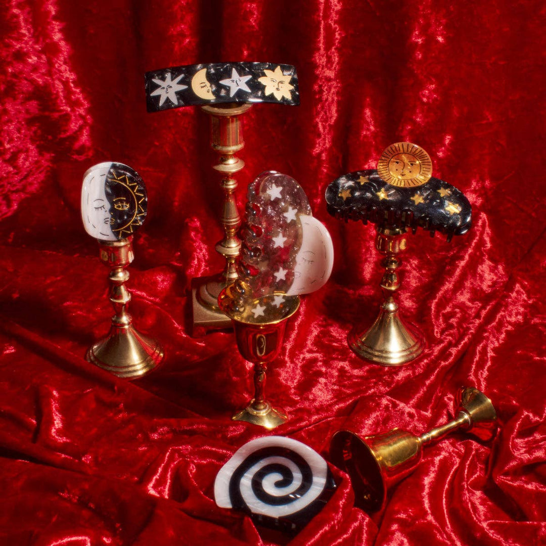 Silver Sparkle Acetate Moon and Stars Astrology Hair Claw