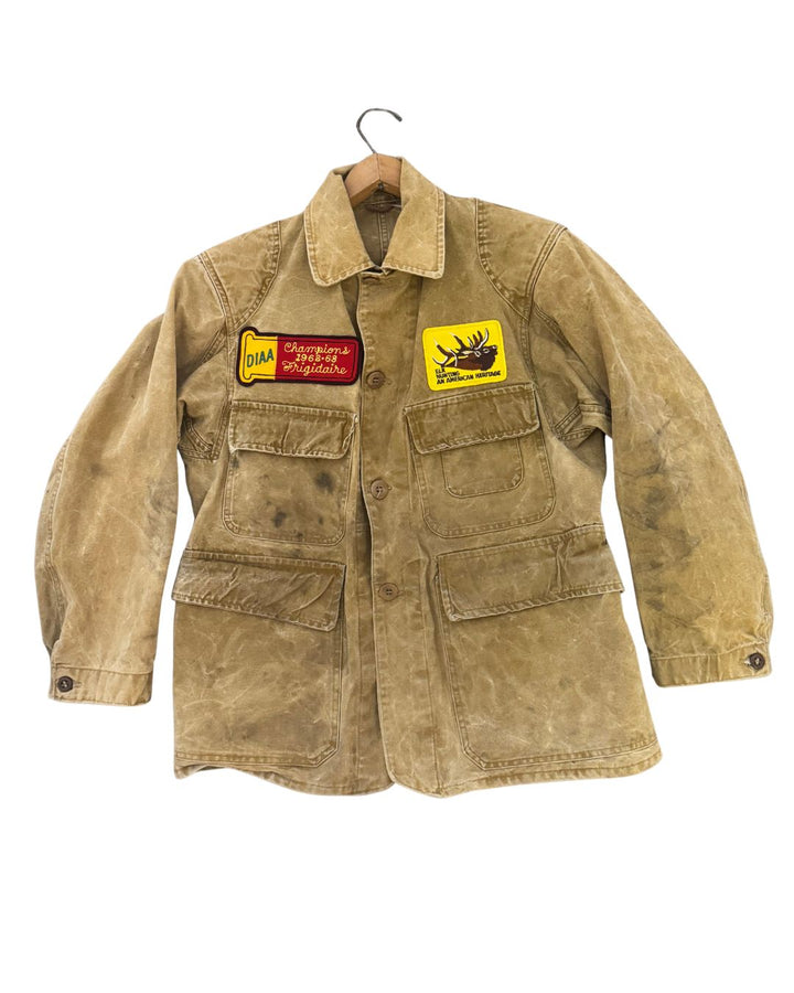 1960's Vintage Men’s Hunting Jacket / Field Coat – Patina Canvas w/ Patches - S/M