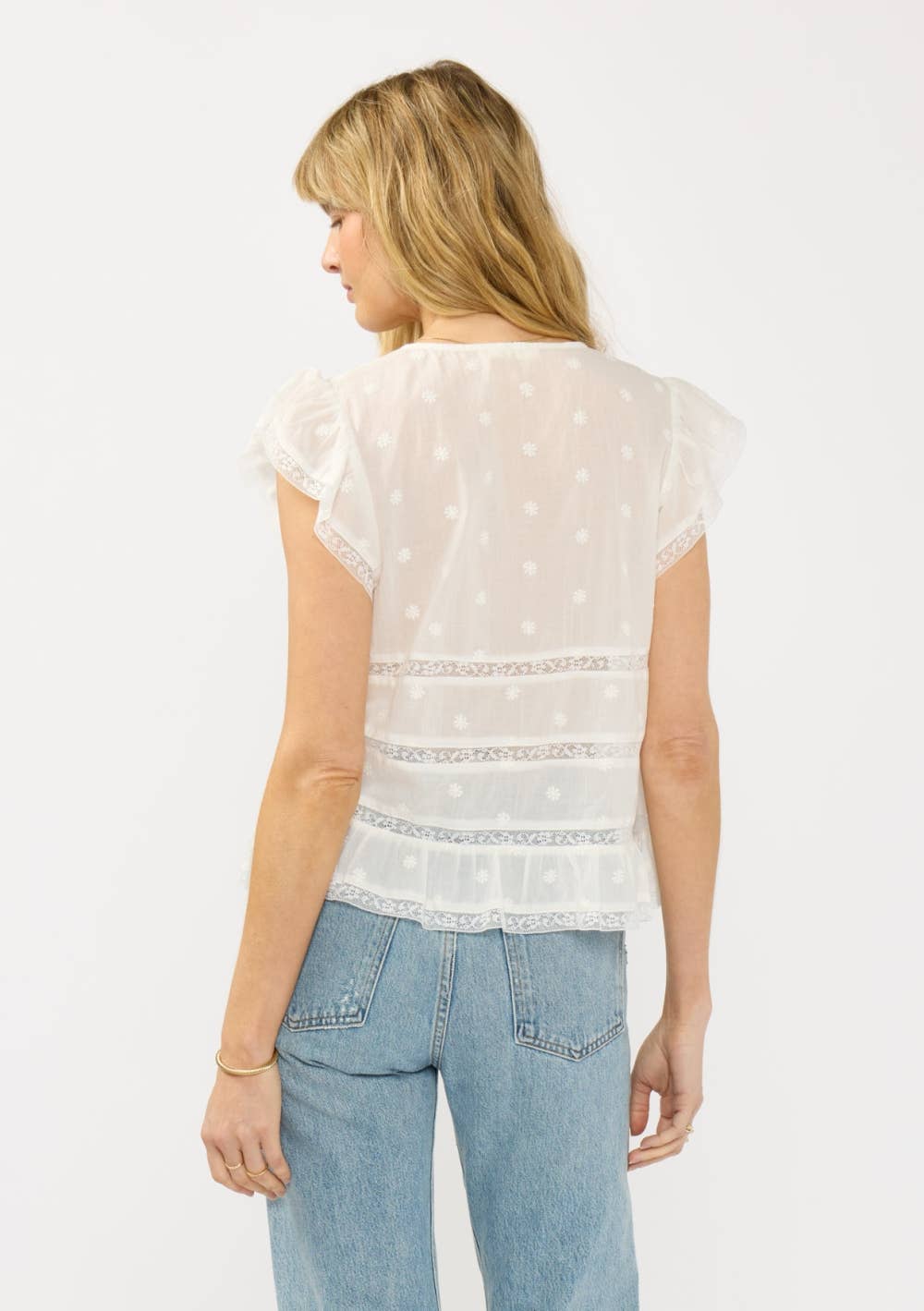 Sienna Ruffle Sleeve Embroidered Top: S