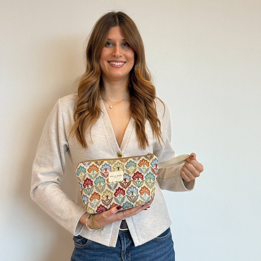 Flora floral jacquard large makeup bag