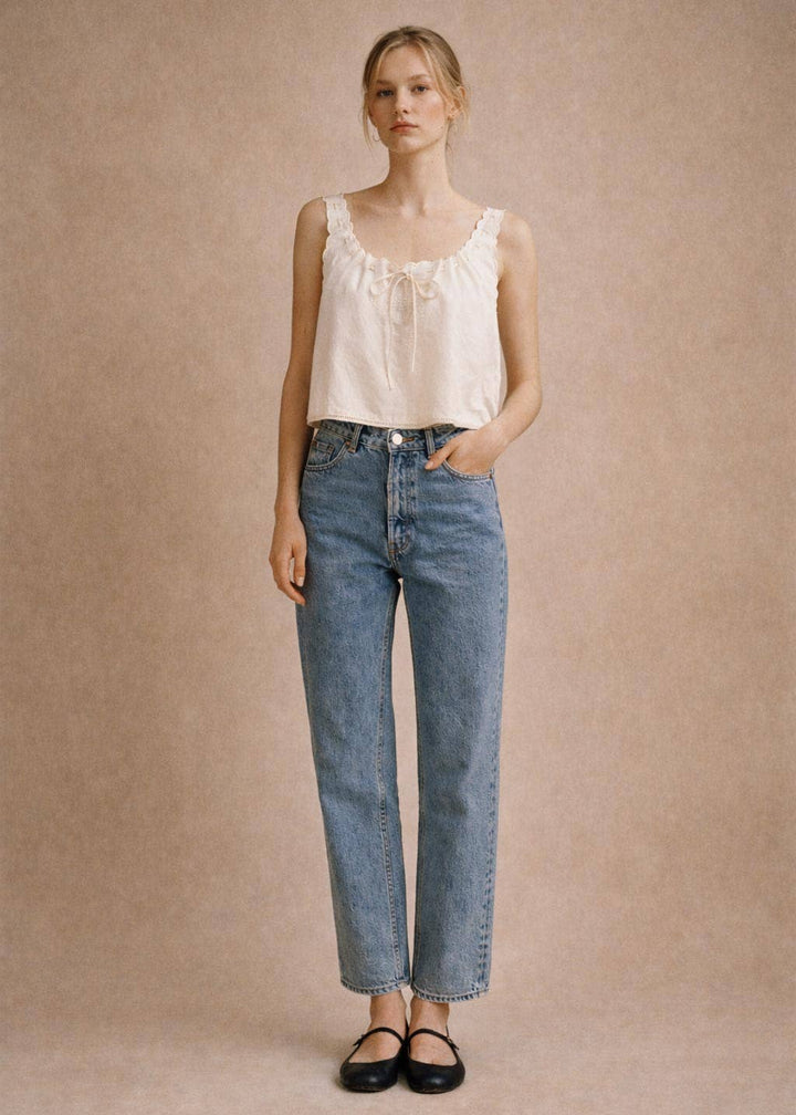 Soft White Cotton Embroidered Sleeveless Top - Leith Tank