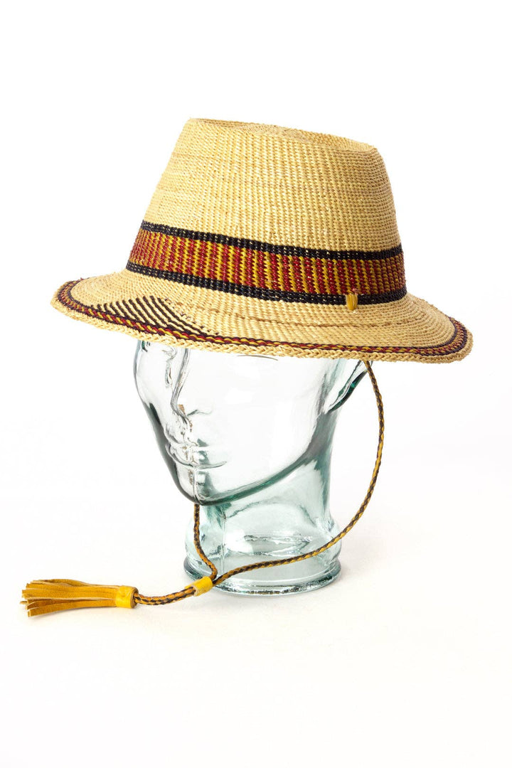 Assorted Short Brimmed Ghanaian Straw Hat with Leather Strap