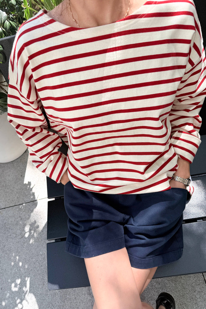 Marseille Top: White Stripe on Coffee