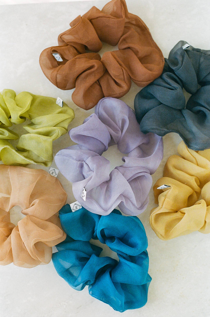 Sage Silk Organza Plant Dyed Scrunchie | Handmade