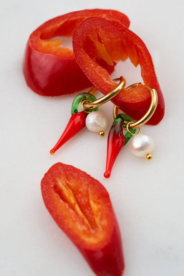 Caliente Hoops - 18K Gold Plated + Murano Glass/Pearl