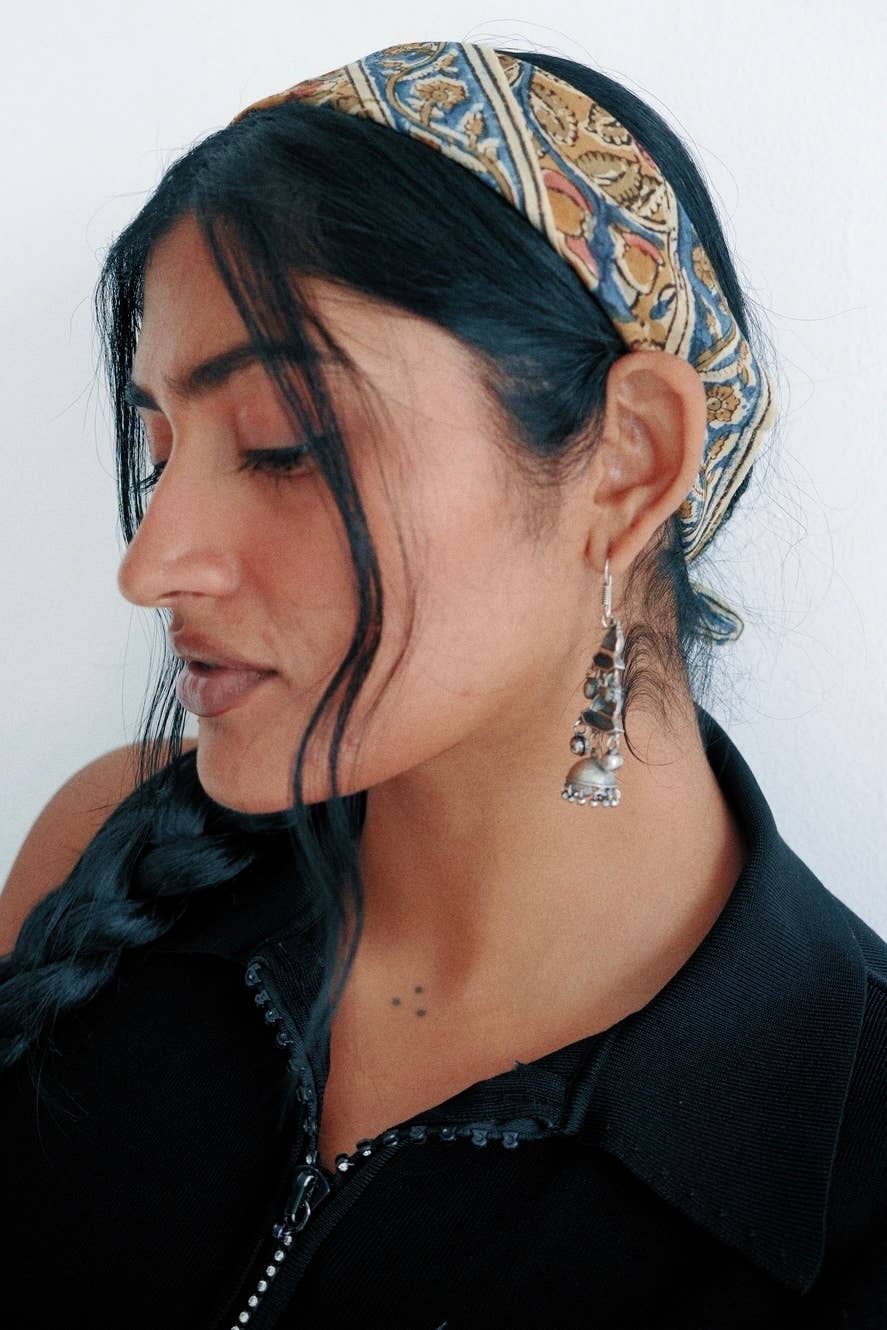Cobalt Floral - Kalamkari Cotton Bandana