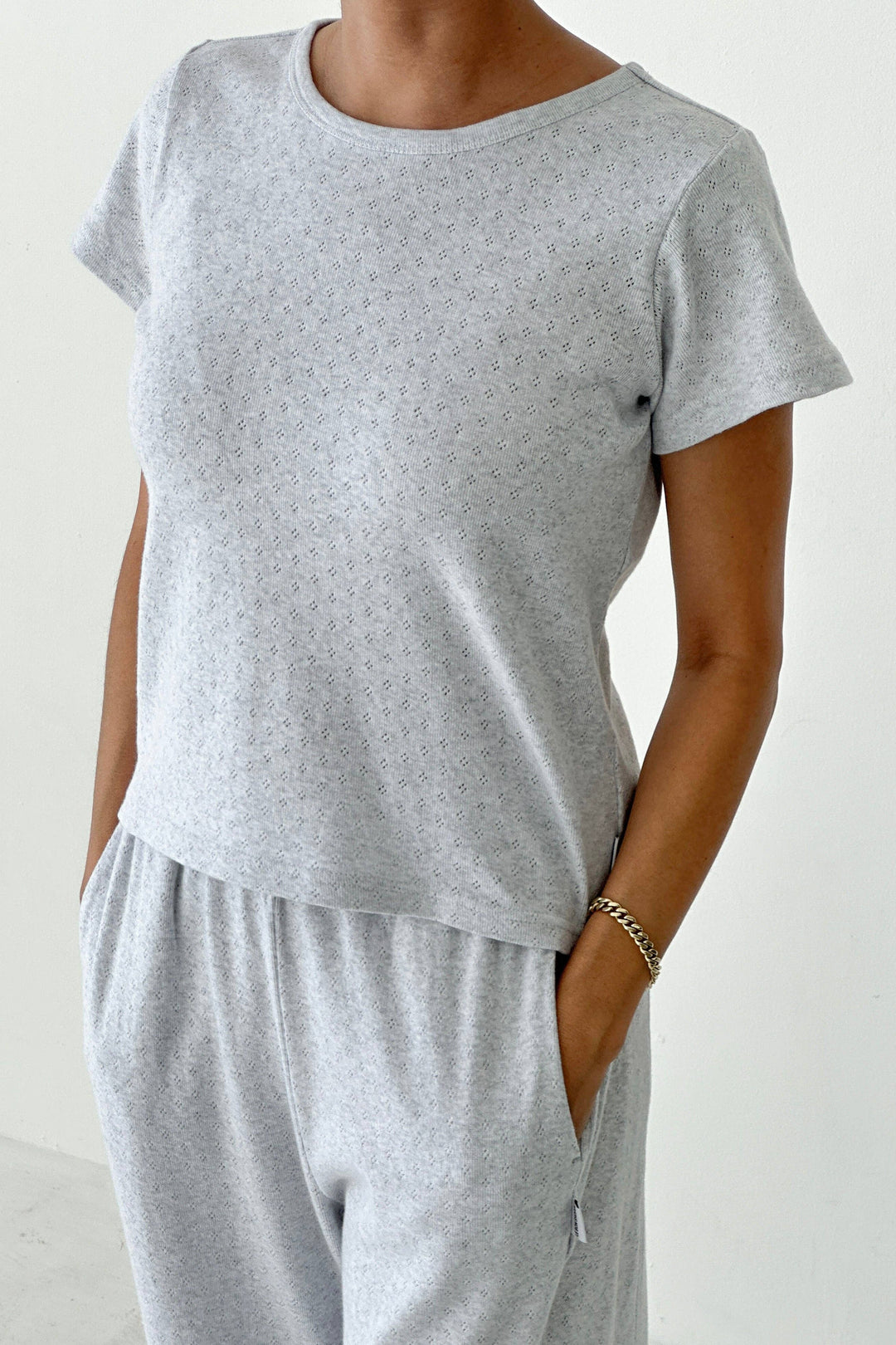Pointelle Babe Tee: Icy Grey