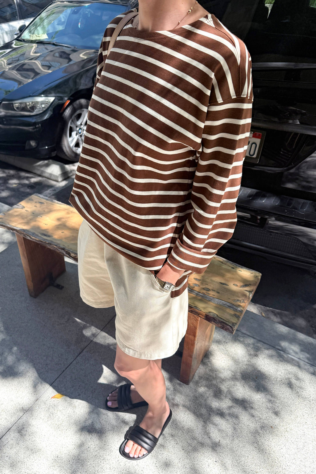Marseille Top: White Stripe on Coffee
