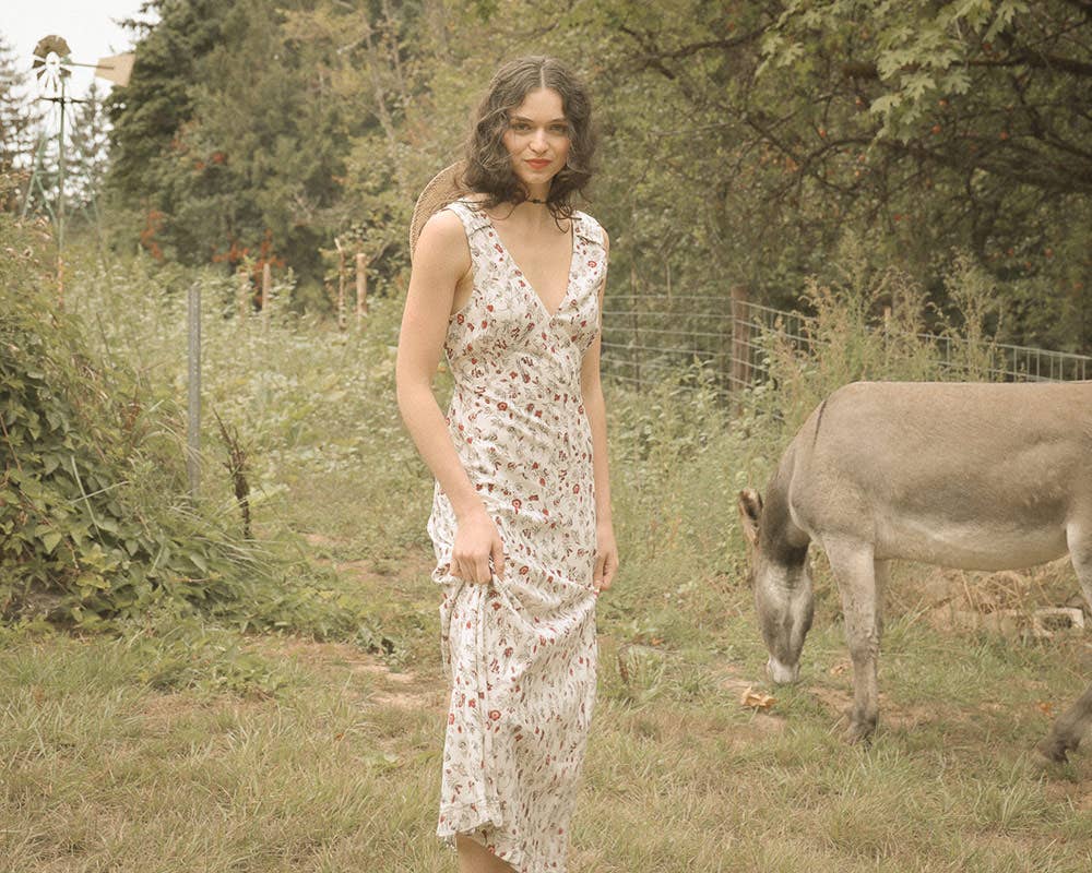 Red and White Floral Sleeveless Slip Dress - Sandrine Dress