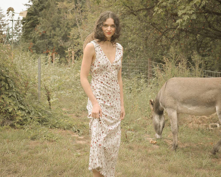 Red and White Floral Sleeveless Slip Dress - Sandrine Dress