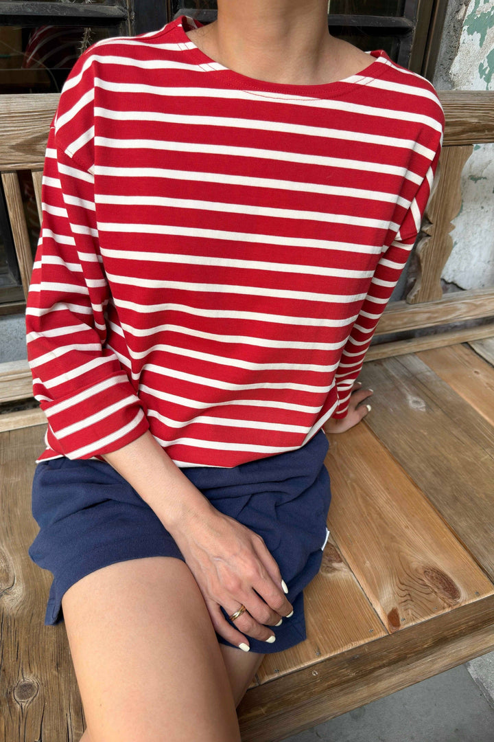 Sailor Top: WHITE STRIPE ON RED
