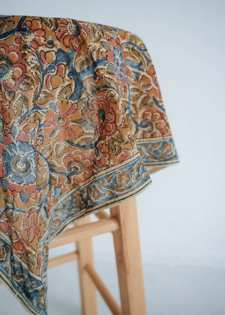 Cobalt Floral - Kalamkari Cotton Bandana