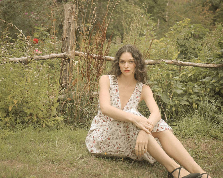 Red and White Floral Sleeveless Slip Dress - Sandrine Dress