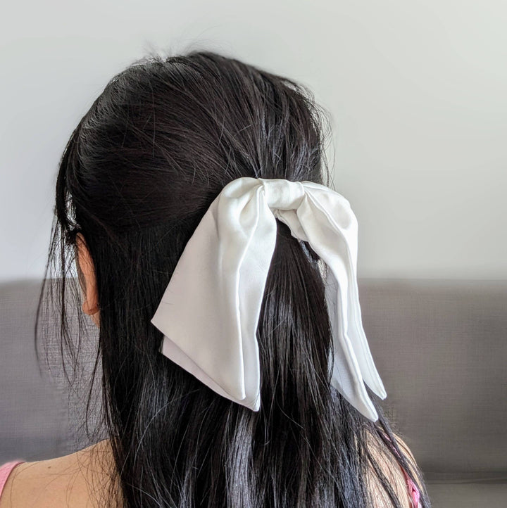 Handmade Silk Satin Hair Bow Scrunchies: White