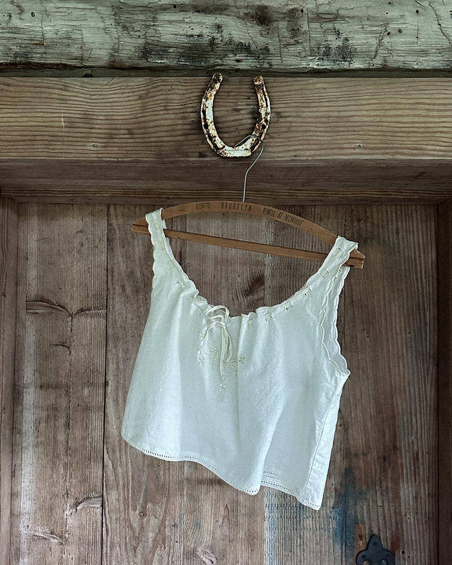 Soft White Cotton Embroidered Sleeveless Top - Leith Tank