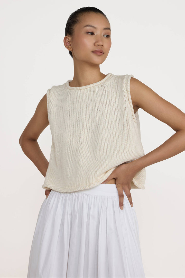 Cropped Knit Tank: Ivory