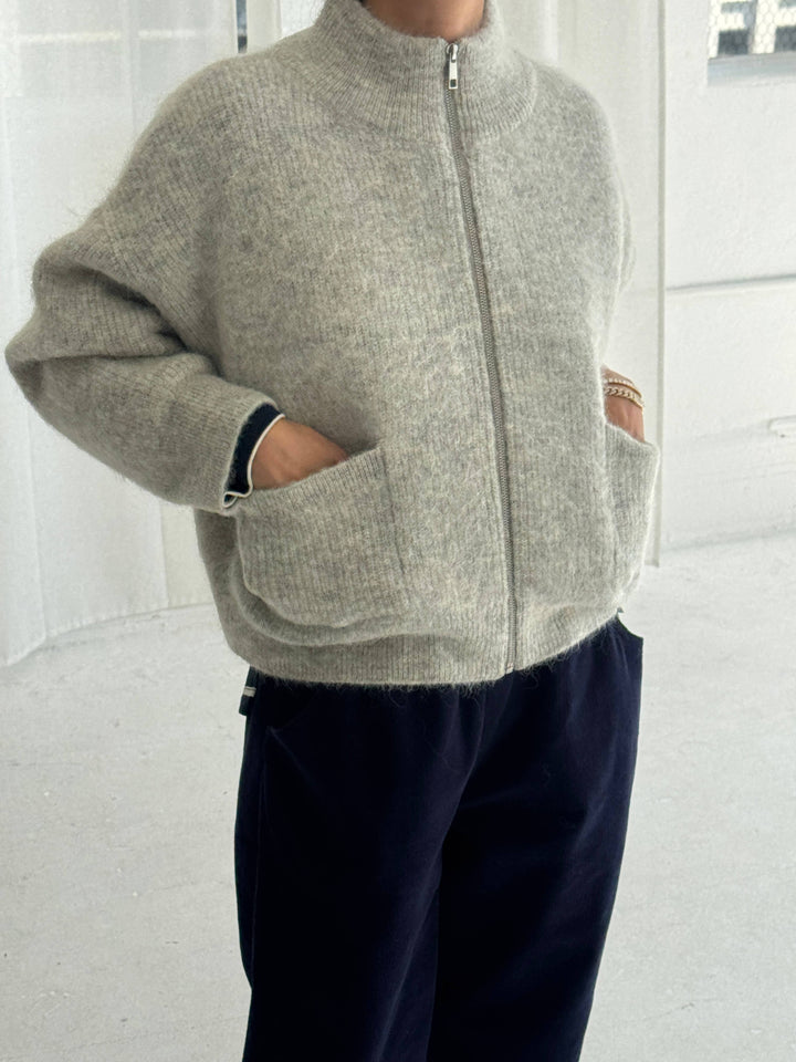 Alpaca Zip Front Jacket - Light Grey