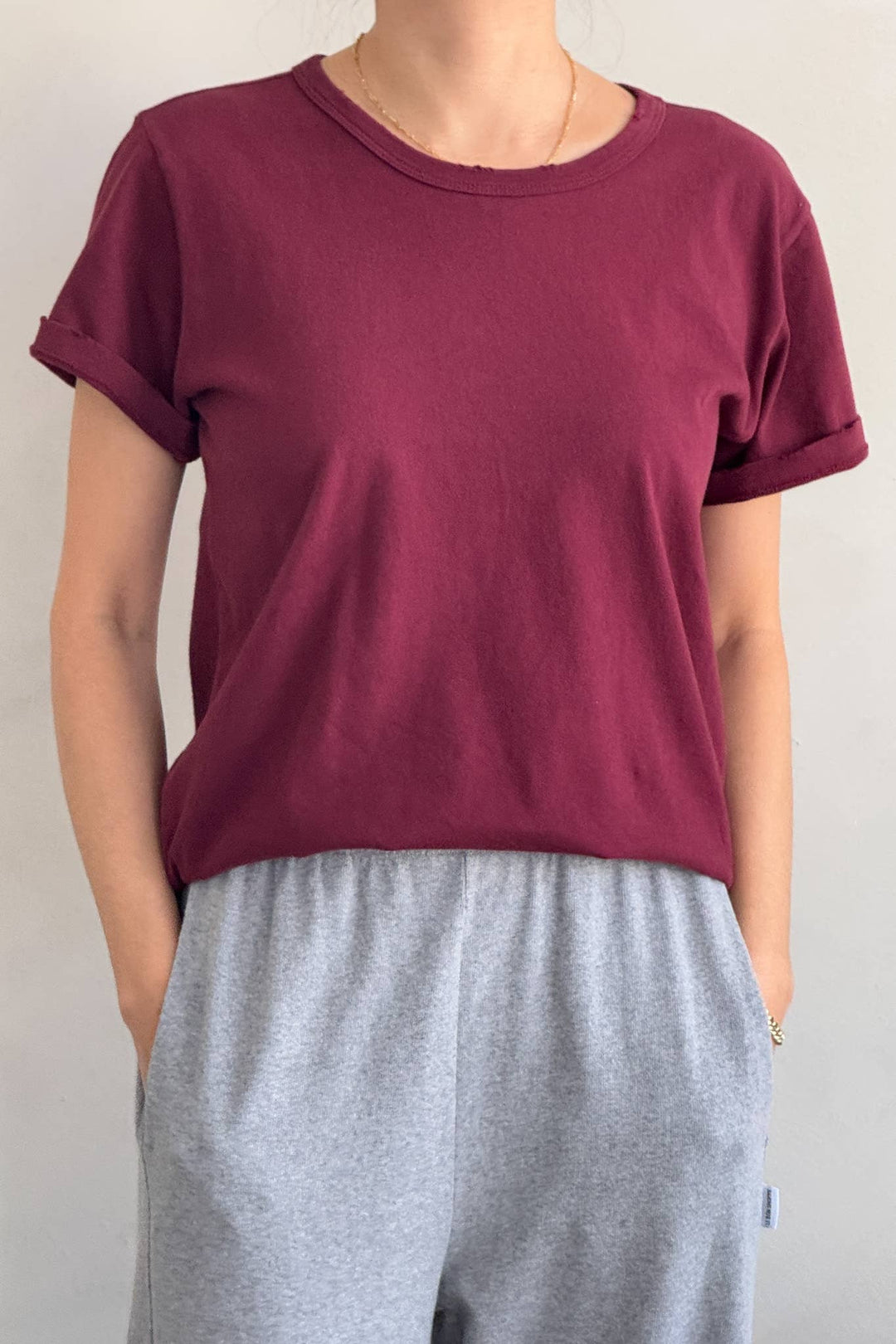 Organic Cotton Vintage Boy Tee: Burgundy