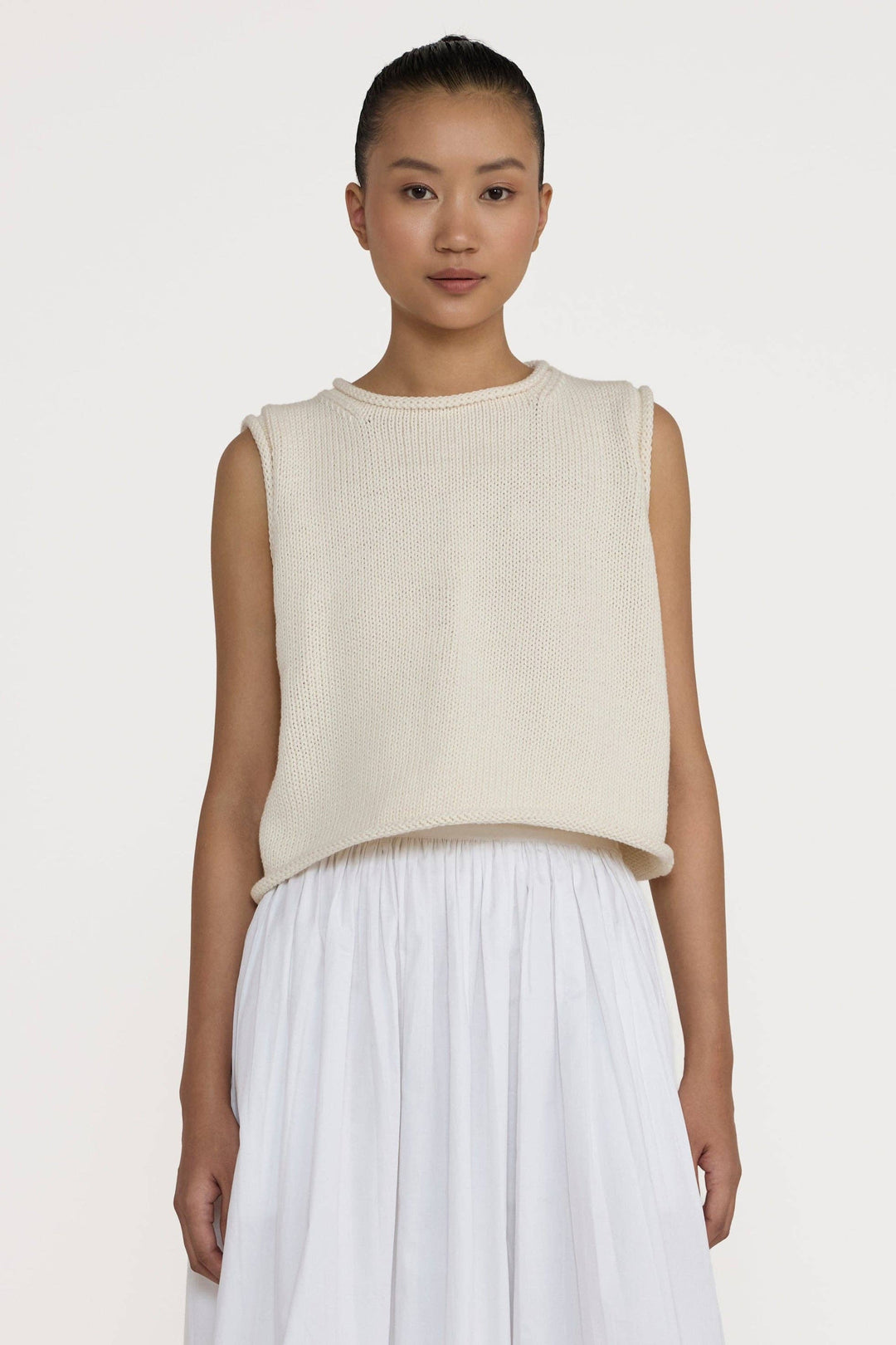 Cropped Knit Tank: Ivory