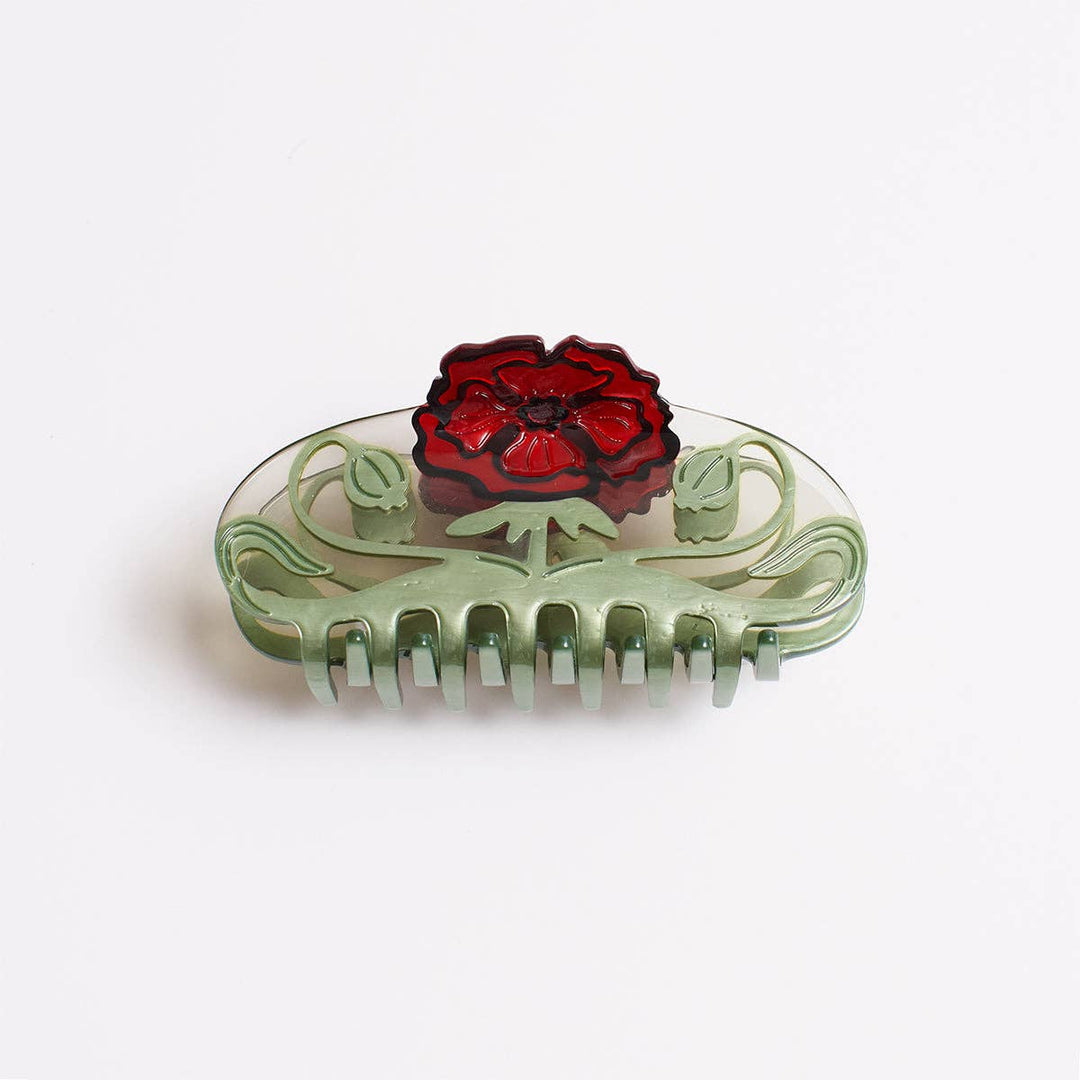 Wild Poppy red flower hair claw clip
