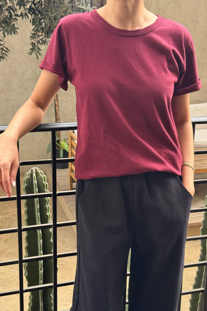 Organic Cotton Vintage Boy Tee: Burgundy