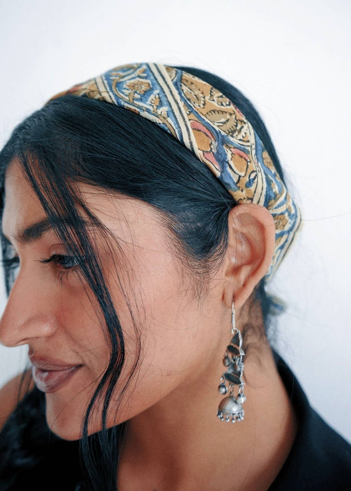 Cobalt Floral - Kalamkari Cotton Bandana