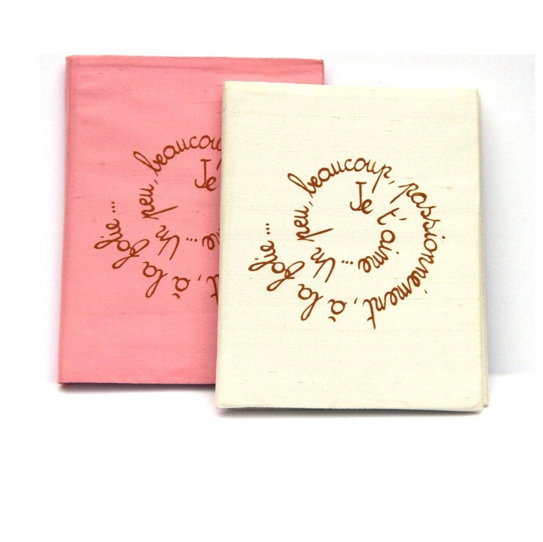 Valentine's  Dipioni silk photo album with French love poem: Light pink