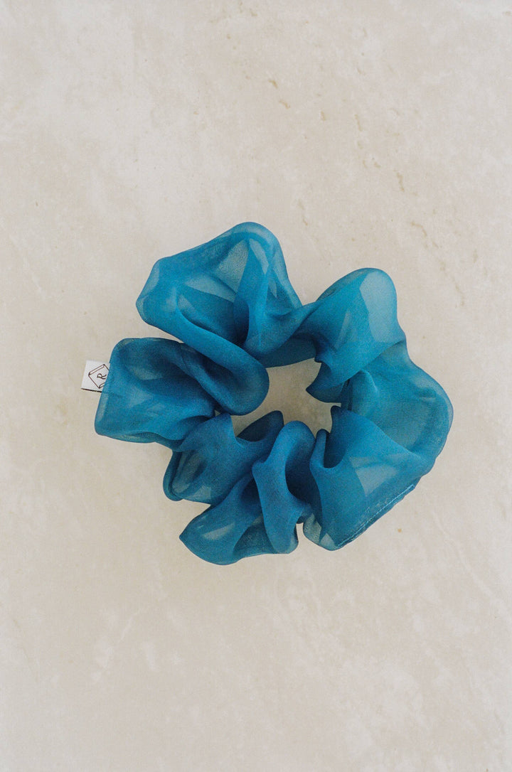 Indigo Silk Organza Plant Dyed Scrunchie | Handmade