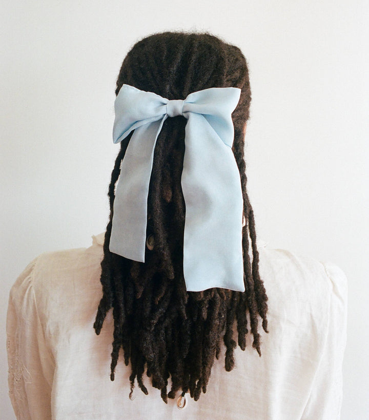 Baby Blue Silk  Hair Bow | Plant Dyed | Handmade