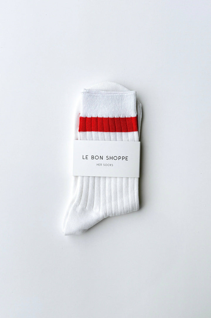 Her Varsity Socks: White Coral