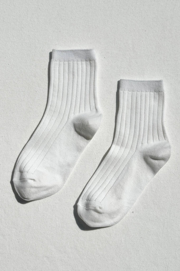 Her Socks - Mercerized Combed Cotton Rib: Classic White