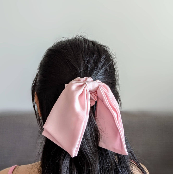 Handmade Silk Satin Hair Bow Scrunchies: White