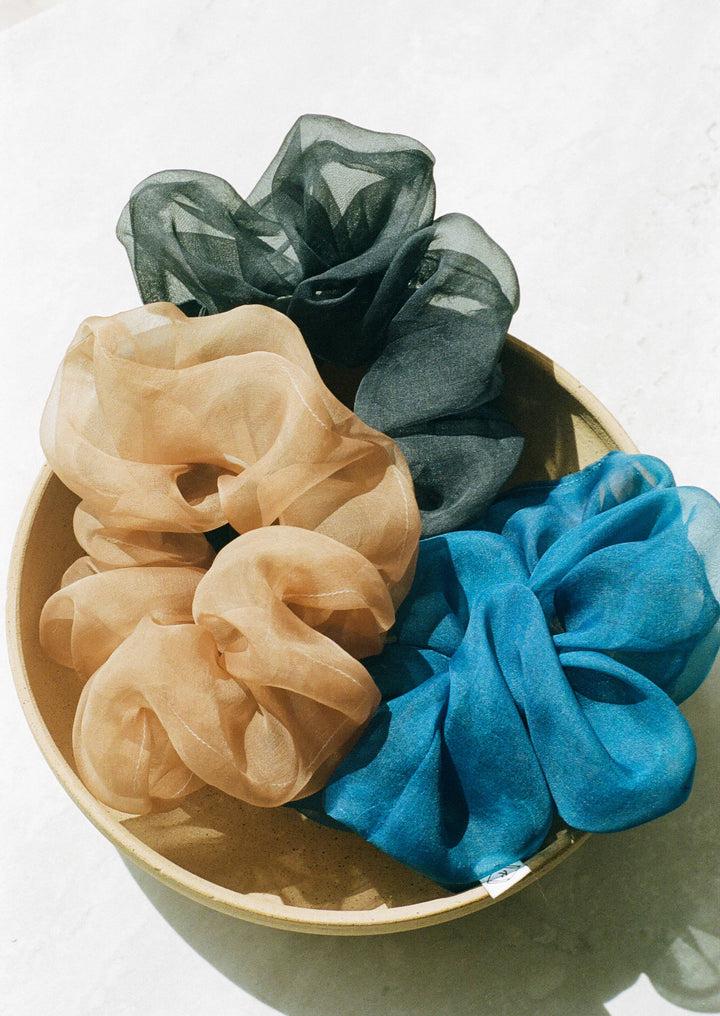 Indigo Silk Organza Plant Dyed Scrunchie | Handmade