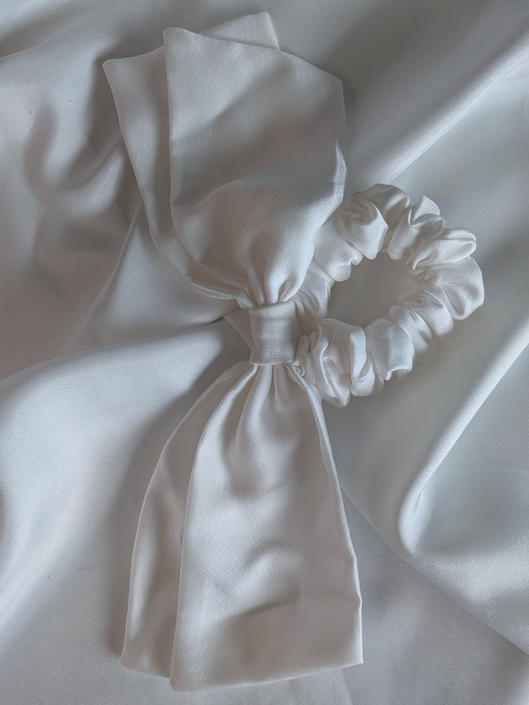 Handmade Silk Satin Hair Bow Scrunchies: White