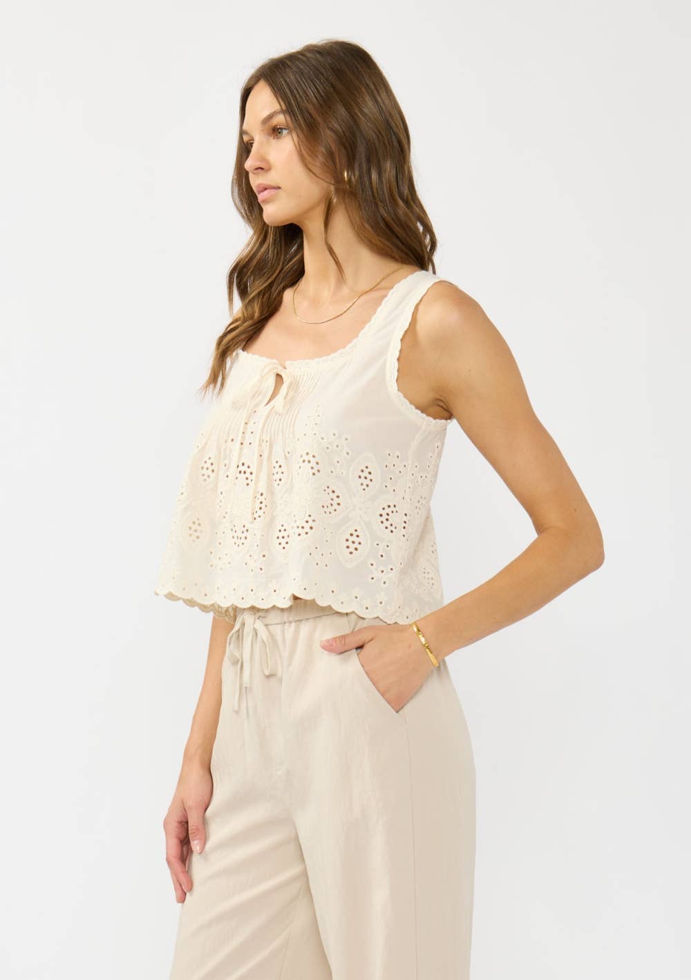 Sierra Eyelet Trim Crop Tank