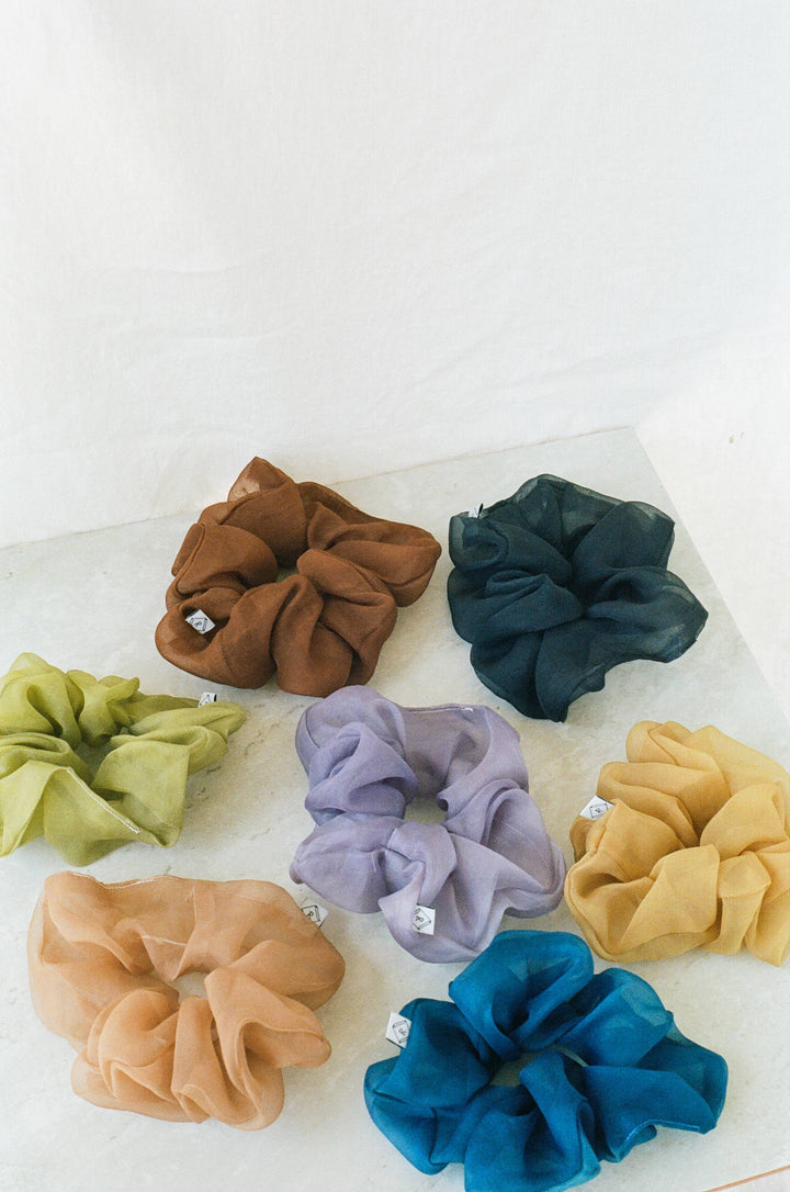 Sage Silk Organza Plant Dyed Scrunchie | Handmade