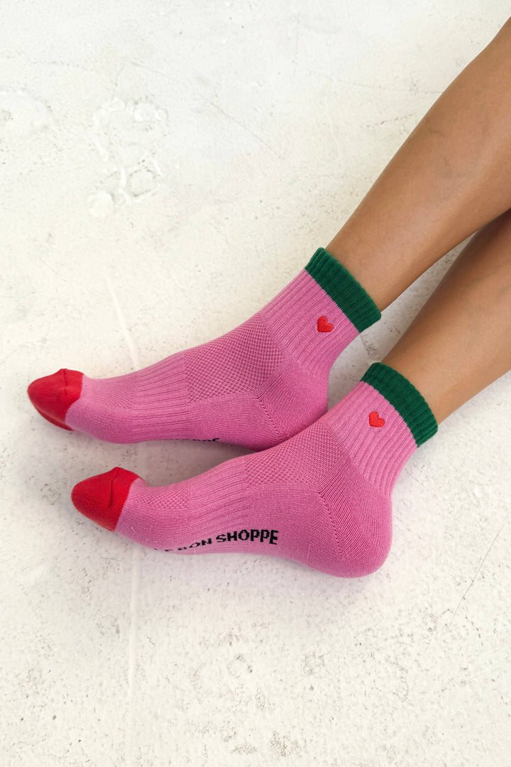 Embroidered Color Block Girlfriend Socks: ROSE GREEN + HEART