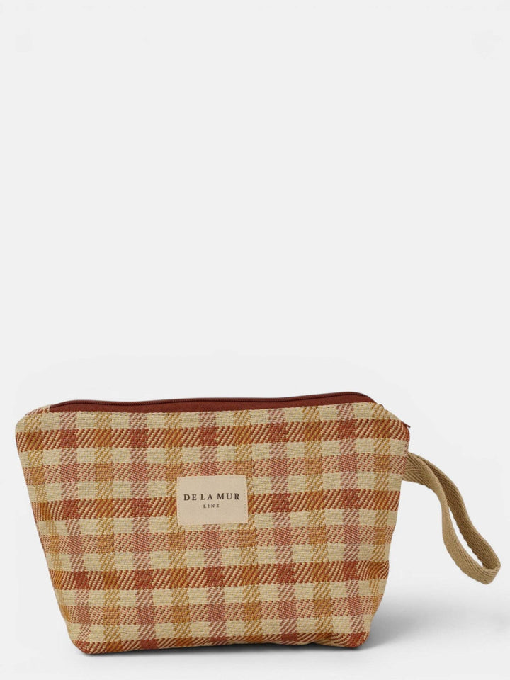 Gingham Jacquard Large Makeup Bag – Terracotta & Orange (Zia)