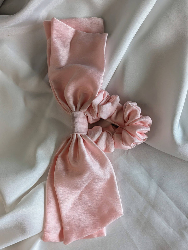 Handmade Silk Satin Hair Bow Scrunchies: White