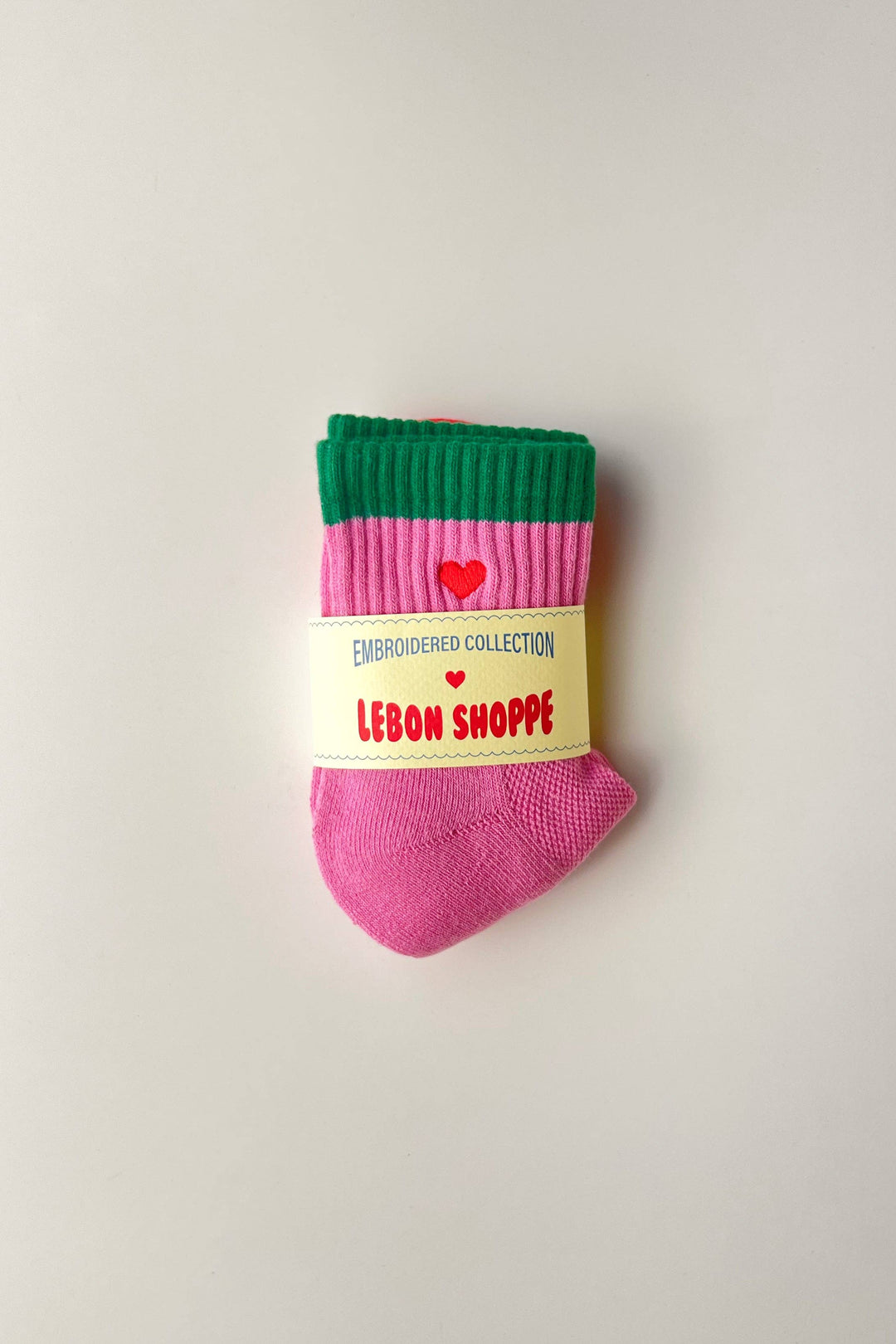 Embroidered Color Block Girlfriend Socks: ROSE GREEN + HEART