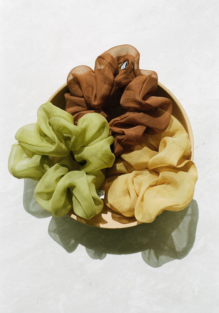 Sage Silk Organza Plant Dyed Scrunchie | Handmade