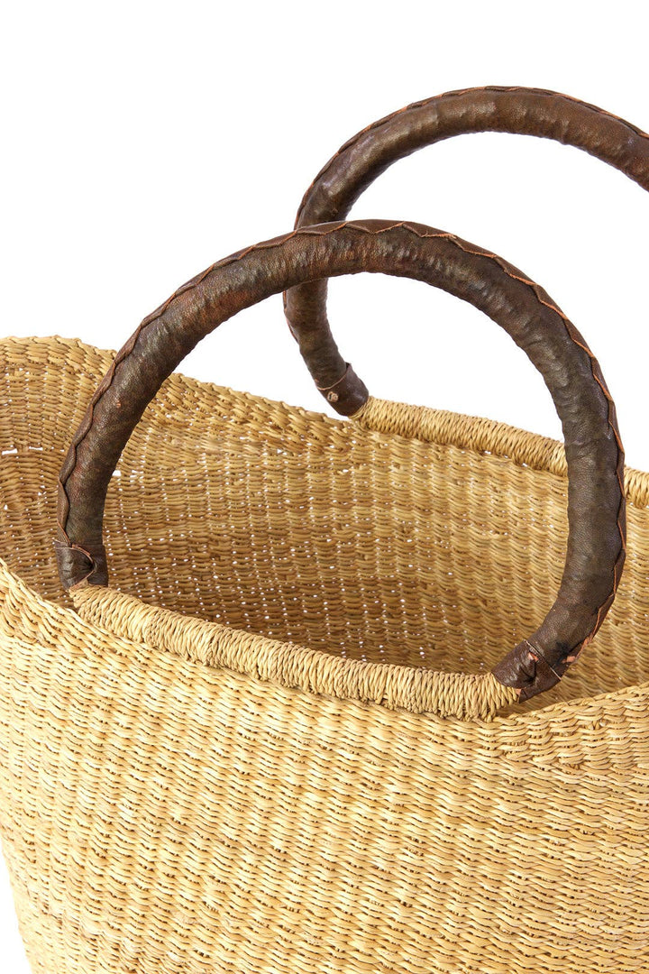 Natural Ghanaian Wing Shopper with Brown Leather Handles